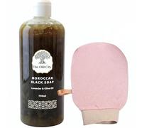 Moroccan Black Beldi Soap 750 ml - Olive Oil & Lavender - Traditional Hammam Cleanser with Exfoliating Glove - Deep Cleansing & Moisturising - Natural, Vegan, Full Body Use
