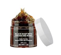 Moroccan Black Soap, 200g African Black Soap Bar With Argan And Rose, Deep Cleaning Morocco Body Moisturising Scrub For Whole Body, Exfoliating Moisturising Soap For Shower (1)