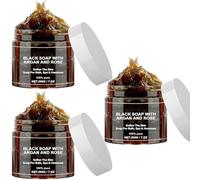 Moroccan Black Soap, 200g African Black Soap Bar With Argan And Rose, Deep Cleaning Morocco Body Moisturising Scrub For Whole Body, Exfoliating Moisturising Soap For Shower (3)