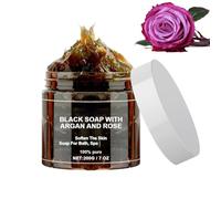 Moroccan Black Soap Bar with Argan Oil Rose, 200g Exfoliating Soap for Body Scrub, Deep Cleansing, Moisturizing Gentle Skin Polish,makes it smooth and delicate (1PCS)