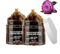 Moroccan Black Soap Bar with Argan Oil Rose， 200g Exfoliating Soap for Body Scrub， Deep Cleansing, Moisturizing Gentle Skin Polish，makes it smooth and delicate (2PCS)