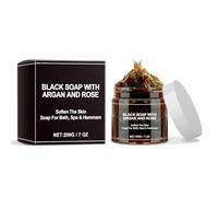 Moroccan Black Soap, containing argan oil and rose essence - Exfoliating SPA Turkish Bath Soap, gently cleanses and moisturizes, leaving skin silky smooth, 200g