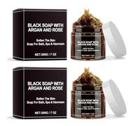 Moroccan Black Soap, containing argan oil and rose essence - Exfoliating SPA Turkish Bath Soap, gently cleanses and moisturizes, leaving skin silky smooth, 200g