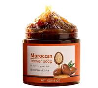 Moroccan Black Soap Paste with Argan & Olive Oil - Traditional Hammam Scrub for Deep Cleaning & Exfoliating - Moisturising & Purifying Body Wash for Soft Skin -Vegan, Natural,All Skin Types,100G