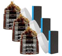 Moroccan Black Soap With Sponge Wipe, 200g African Black Soap Bar With Argan And Rose, Exfoliating For Shower, Moisturising Soap Deep Cleaning for Whole Body (3)