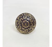 Moroccan Blue & Gold Round Drawer Knob Cupboard Pull Drawer Brass Etched Drawer Knob Brass Bohemian Drawer Knob