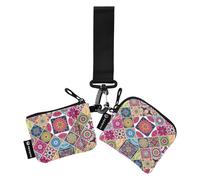 Moroccan Boho Mandala Floral Coin Purse for Women with Key Chain for Men and Women, 2 Pack, Multicolor, 4.13"(L) x 3.5"(W), Travel Accessories, multi-coloured, 4.13"(L) x 3.5"(W), Travel Accessory