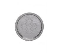 Moroccan Brass Round Silver Serving Tray Nadia Silver ø 32cm | Oriental Decorative Trays and Platters for Teapot Candle or Party Food | Engraved Plates in Morocco Style as Home or Kitchen Decoration