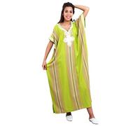 Moroccan Caftans Women Light Linen Handmade Embroidery SMALL to LARGE Lime