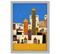 Moroccan Cityscape Buildings Klimt Style Bold Artwork Framed Wall Art Print A4 Artery8 Light Grey One Size
