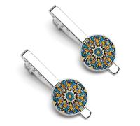 Moroccan Color Pattern 2 Pcs Tie Clips for Men Necktie Tie Bar