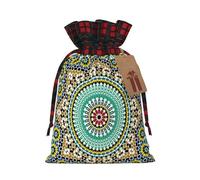 (Moroccan Color Pattern) Christmas Drawstring Gift Bags, Reusable Buffalo Plaid Drawstring Wrapping Bags For Xmas Party Supplies M