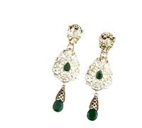Moroccan Crystal Drop Earrings, Water Droplet Shape Wedding, Traditional Arab Ethnic Earrings for Women(Green)