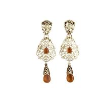 Moroccan Crystal Drop Earrings, Water Droplet Shape Wedding, Traditional Arab Ethnic Earrings for Women(Brown)