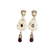 Moroccan Crystal Drop Earrings, Water Droplet Shape Wedding, Traditional Arab Ethnic Earrings for Women(Red)