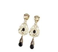 Moroccan Crystal Drop Earrings, Water Droplet Shape Wedding, Traditional Arab Ethnic Earrings for Women(Black)