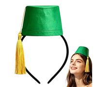 Moroccan Fez Hat with Gold Tassel, Christmas Role Play Costume, Turkish | Traditional Moroccan Turkish Hat,Gold Tassel,Felt Fabric,Comfort Headband,Party Cosplay,Men Women,Red Green Black