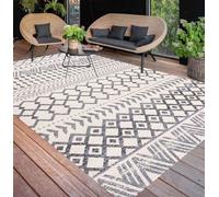 Moroccan Geometric Cream Grey Outdoor Rug 5x7 Waterproof QuickDry Ideal for Patio Deck Porch Garden Balcony High Traffic Areas Indoor/Outdoor Use Durable Floor Mat