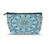Moroccan Geometric Theme,Toiletry Bag Travel Bag,Architecture of Geometrically Patterned,Makeup Cosmetic Bag Travel Organizer for Accessories,Blue White(Trapezoid)