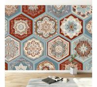 Moroccan Geometric Wallpaper Murals 450W x 280H cm Photo Poster, Mandala Flowers Hexagons Wall Photo Mural Wallpaper - Wall Art for Living Room Bedroom Children's Room Corridor Game Room