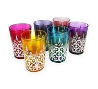 Moroccan Glasses Artisan Hand-Made Multipurpose 170 ml 6 oz Tea, Coffee and Wine Moroccan, Hot & Cold Tumbler - Marrakech & Casablanca Tea Cups Set of 6 Hand Blown Colorful Made in Morocco (6 Colors)