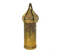Moroccan Golden Hollow Iron Lantern for Ramadan and Eid | Decorative Table Ornament with Unique Cutout Design for Home | Weddings | Festivals | and Theme Parties | Battery(M)