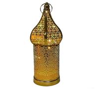 Moroccan Golden Hollow Iron Lantern, for Ramadan and Eid - Decorative Table Ornament with Unique Cutout Design, for Home - Weddings - Festivals - and Theme Parties - Battery(S)