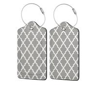 Moroccan Grey,Luggage Tags Pu Leather Name Tag Travel Suitcase Identifier ID Tags Durable Luggage Label 2 pcs