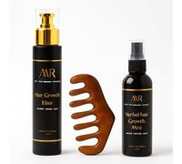 Moroccan Hair Growth Ritual Set - Argan & Castor Oil, Herbal Caffeine Mist & Scalp Massage Comb | Nourishing Hair Oil + Hydrating Scalp Spray for Thicker, Fuller-Looking, Healthy Hair