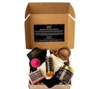 Moroccan Hammam Spa Set: Black Soap with Aker Fassi (Poppy Petal & Pomegranate Peel), Kessa Exfoliating Glove, 75ml Pure Argan Oil, Aker Fassi Brightening Soap Bar, Exfoliating Pouch & Aker Fassi Tint