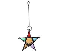 Moroccan Hanging Candle Holder, Metal Glass Votive Star Lanterns Tea Light Candle Holder Hanging Lighting Lantern Window Hangings Ornaments for Home Patio Garden Decoration (Black)