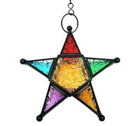 Moroccan Hanging Star Lantern - Pressed Stained Glass Tea Light Moroccan Hanging Lantern | Star Candle Holder Ornament, Moroccan Hanging Star Lantern for Home Decoration