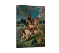 Moroccan Horseman Crossing A Ford Poster by Eugène Delacroix Painting On Canvas Wall Art Scroll Picture Print Living Room Walls Decor Homes 20x30inch(50x75cm)