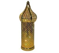 Moroccan Lantern Hollow White LED Wind Lamp Wrought Iron Decorative Ramadan Lantern for Hanging or Table Home, No Battery