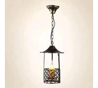 Moroccan Lantern Rural Single-Headed Iron Chandelier E26/E27 Base Pendant Lighting Finish Hanging Rustic Light Indoor 13.7" Medium Foyer Ceiling Lamp for Restaurant Dining Room Club Coffee Shop