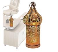 Moroccan LED Lantern - Hollow Carved Fairy Lights Battery Operated Decorative Atmosphere Lamp Table Lamp Hollow Carved Iron Design LED Lights | Suitable for Indoor and Outdoor Use