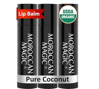 Moroccan Magic Organic Pure Coconut Lip Balm 3 Pack | Made with Natural Cold Pressed Argan and Essential Oils Lip Balm | Smooth Application | Non-Toxic, Cruelty Free