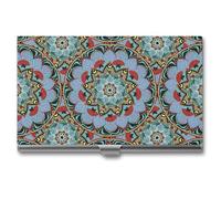 Moroccan Mosaic Circle Flower Business Card Wallet Credit Card Holder Metal Square Small Pocket Purse