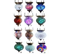 Moroccan Mosaic Hanging Lamp - Candle Holder, Lantern - Bronze Effect Handmade Unique Crushed Glass Tiffany Turkish-White (LAMP 1)