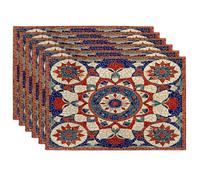 Moroccan Mosaic Placemats, Blue Red Vintage Artistic for Dining Table, Non-Slip Washable Indoor Outdoor Party Decorative Placemats Set of 6