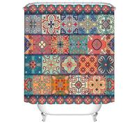 Moroccan Pattern Seamless Patchwork Shower Curtain, Bohemian Colorful Floral Mediterranean Design Shower Curtain for Bathroom Decorations