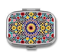 Moroccan Pill Box, 2 Compartment Square Portable Pocket Pill Box or Pill Organizer for Vitamins, Medicine, Fish Oil, etc