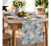 Moroccan Plaid Retro Blue Table Runner 120 Inches Long, Abstract Geometric Dot Washable Table Runners Heat-Insulation Kitchen Dining Table Decorations for Home Party Decor 13x120in