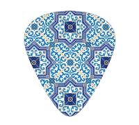 Moroccan Portuguese Style Classic Tiles,12 Pcs Guitar Pick,3 Different Thickness Plectrums for Acoustic Guitar Bass Ukulele (0.46mm 0.96mm 0.71mm)
