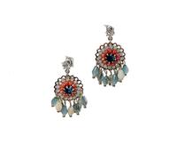 Moroccan Retro Handmade Beaded Earrings with Crystal Accents, Czech Rhinestone Bohemian Stud Earrings for Women-Blue