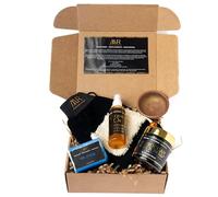 Moroccan Rituals Hammam Set: Black Soap with Blue Nila (200g), Traditional Kessa Glove, 100ml Argan Oil, Exfoliating Pouch with Soap Bar & Aker Fassi Cheek/Lip Tint.