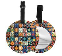 Moroccan Round Luggage Tag Mandala Flower PU Leather Travel Bag Tag ID Labels Name Card Holder wtih Buckle for Luggage Suitcase Backpacks