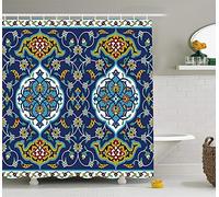 Moroccan Shower Curtain Authentic Oriental Motif With Vintage Byzantine Style Tile Effects Artwork Fabric Curtain For Bathroom 180X180Cm