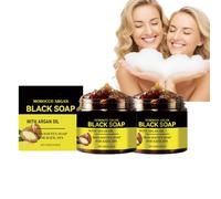 Moroccan Shower Wash, Black Soap Handcrafted, Body Exfoliator Scrub, Exfoliating Black Soap with Argan Oil, Naturals Body Scrub, Deep Cleansing Moisturizing, Purify and Soften Skin (2PCS)