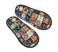 Moroccan Slippers for Women Men Mandala Flower Non-Slip House Slippers Indoor Comfy Fuzzy Footwear Memory Foam Bedroom Travel Shoes M